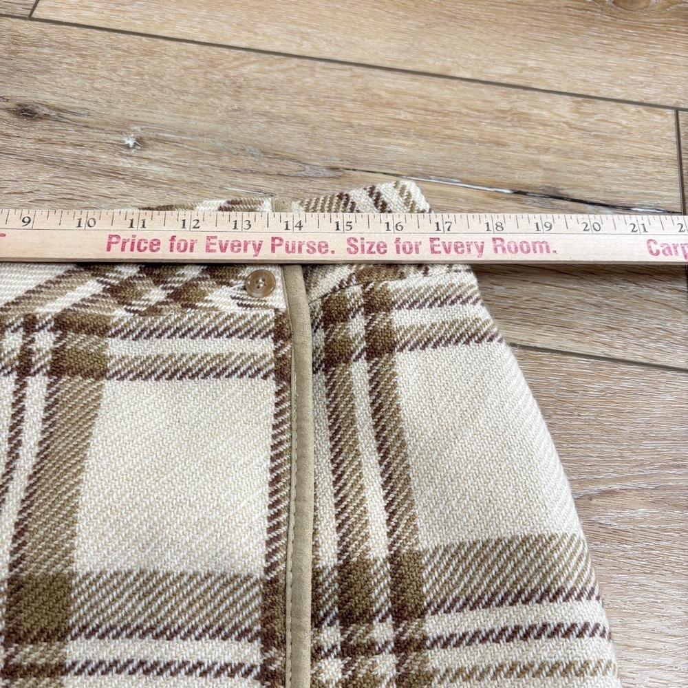 Liz Claiborne 100% Wool Wrap Skirt Size 14 Plaid Brown & Beige Lined Classic - Picture 13 of 16